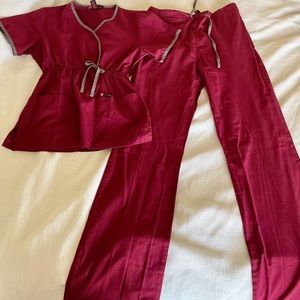 XS Maroon + Dark Gray Trim Scrub Set